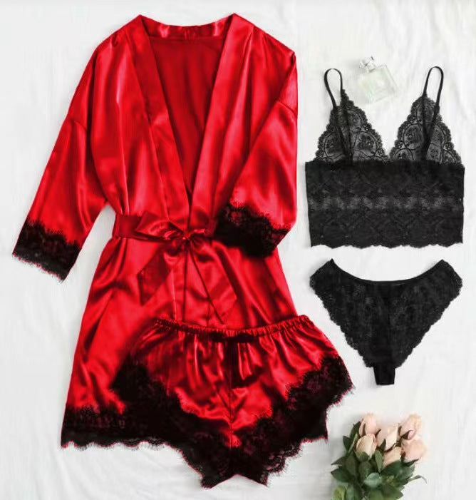 Iris Studio Women's 4-piece set of Lei suspender sleepwear, women's summer set with nightgown, nightdress wholesale